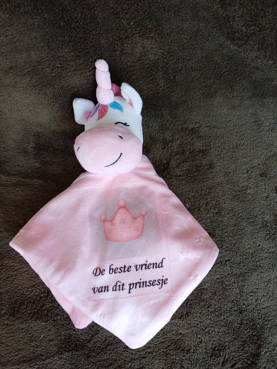 Knuffeldoekje Unicorn Roze | “De beste vriend van dit prinsesje” | Zacht Babydoekje & CE-gekeurd | Kraamcadeau van BibiLuvs
