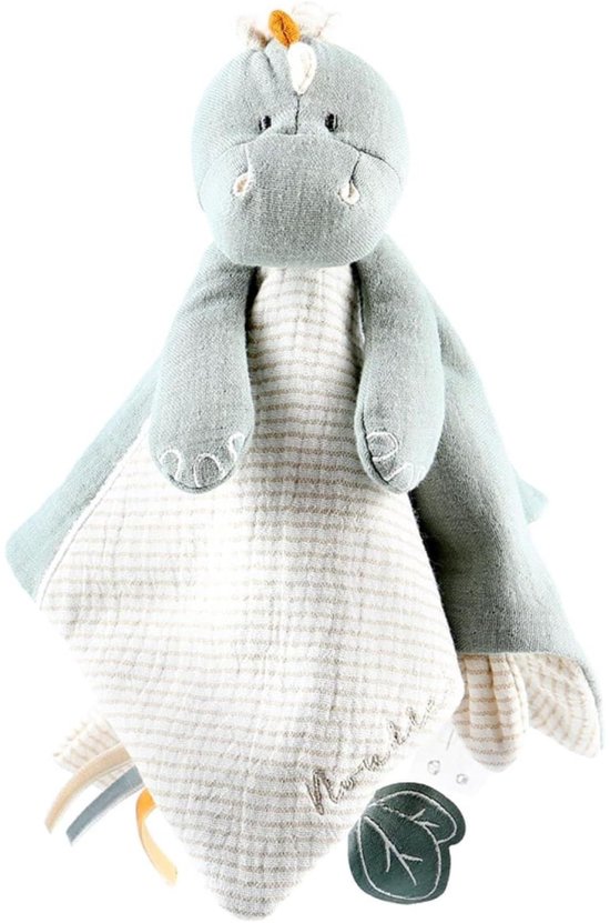 Knuffeldoekje voor kinderen - Knuffeldoekje van biologisch katoen - Stegi de Stegosaurus - Multifunctioneel - Groen/Wit - 1 product