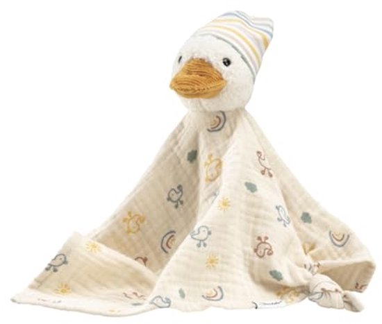 Knuffelhanddoek Eend Edda - Zachte Mousseline met Schattige Print - 34 x 55 cm van Merkloos