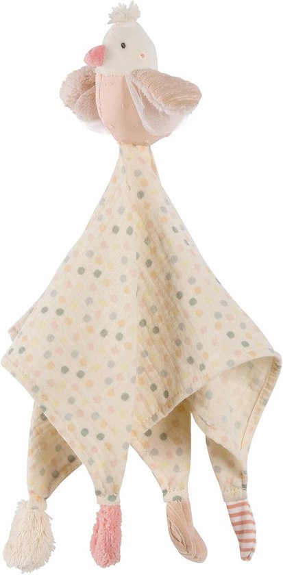 Knuffelhanddoek Vogel - Speelkameraadje Snuffeldoek - Troost en Geborgenheid - Glow-in-the-dark Borduurwerk - 40 cm - Roze Beige