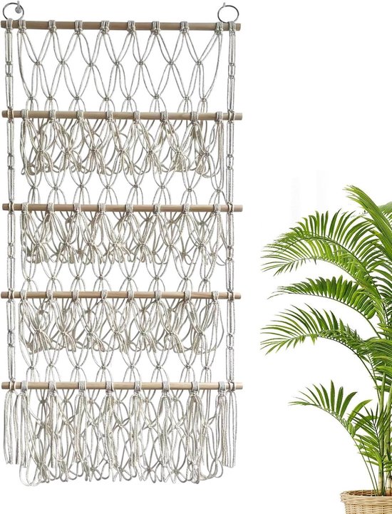 Knuffelnet - Opbergnet - Knuffels Opbergen - 4-laags Macrame - voor 25 knuffels - Beige