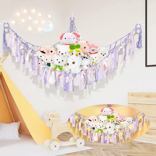 Knuffelnet Opbergnet voor Pluche Speelgoed met LED Verlichting voor Kinderkamers