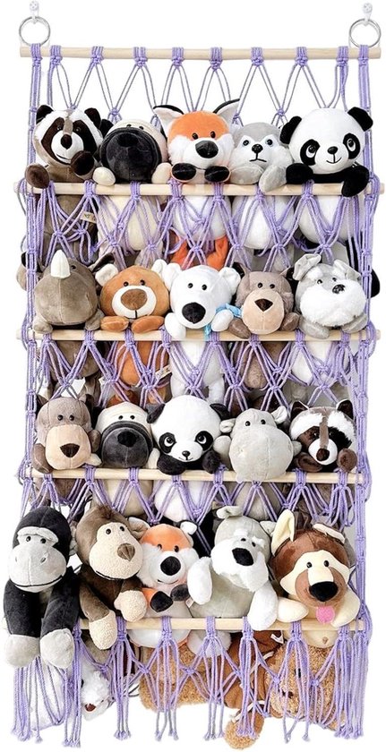 Knuffelnet - Speelgoedorganizer Net - Speelgoed Opbergen - Vierlaags Ontwerp - 52 x 105 cm - Paars