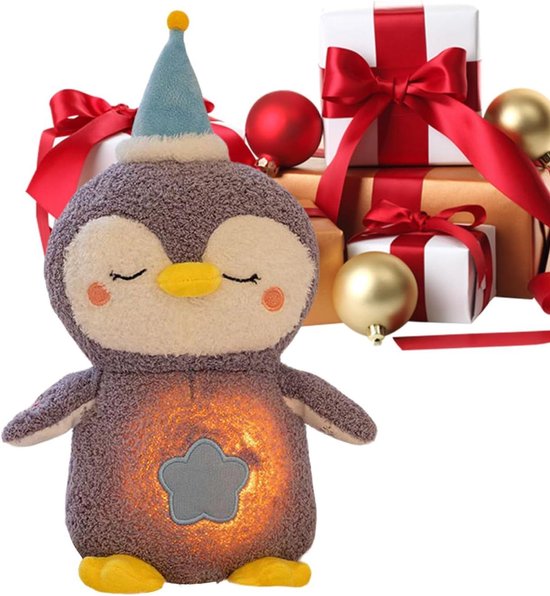Knuffelpinguïn - Ademende Knuffel - Slaap Rustgevend - Ritmische Ademhaling - 28x16cm - Paars Grijs van Merkloos