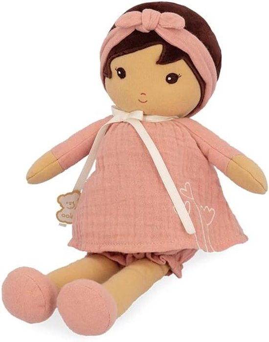 Knuffelpop Amandine - Zachte pop Stoffen pop - Baby knuffelen - Personaliseerbare naamlint - 32 cm - Roze