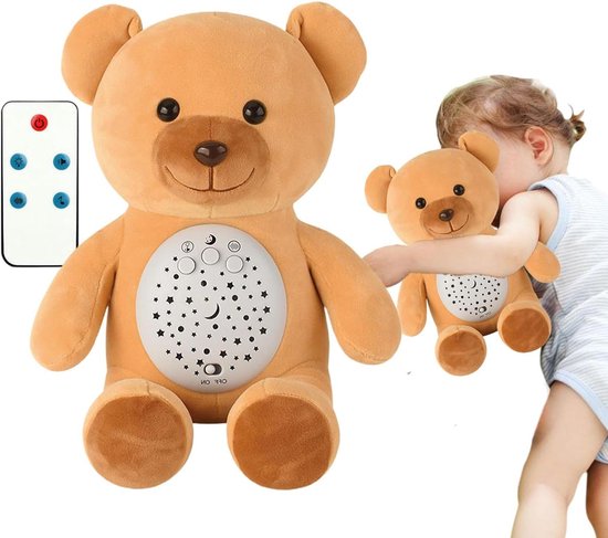 Knuffelprojector Zingende Knuffel - Comfortpop Geluid Speelgoed - Slaap Rustgevend - Ademhalingsbewegingen Witte Ruis - 25.5 cm - Blauw