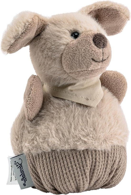 Knuffelzakje Hond - Baby knuffel - Sensorische Ontwikkeling - Met Rammelaar - 11 x 9 x 19 cm - Grijsbeige