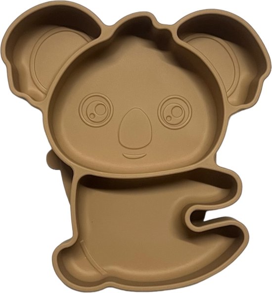 Koala siliconen baby bordje met vakjes en zuignap - Bruin - Kinderservies - Babybordje - Kinderbordje - Baby servies - Babybestek - Oven, vriezer en vaatwasserbestendig - BPA en PVC vrij bord van KOALA
