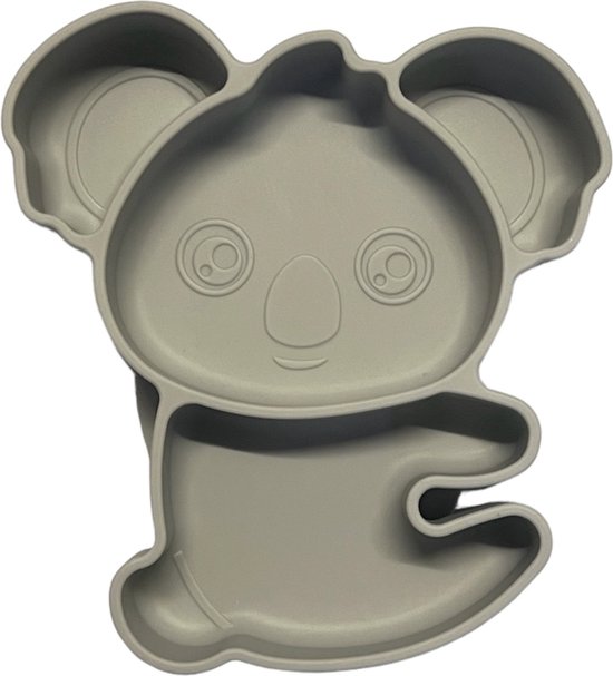 Koala siliconen baby bordje met vakjes en zuignap - Grijs - Kinderservies - Babybordje - Kinderbordje - Baby servies - Babybestek - Oven, vriezer en vaatwasserbestendig - BPA en PVC vrij bord van KOALA