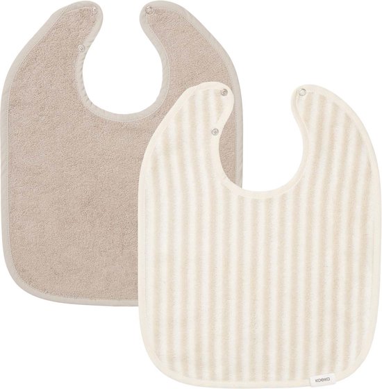 Koeka 2-pack slab Playa - biologisch badstof - taupe en beige/wit gestreept van Koeka