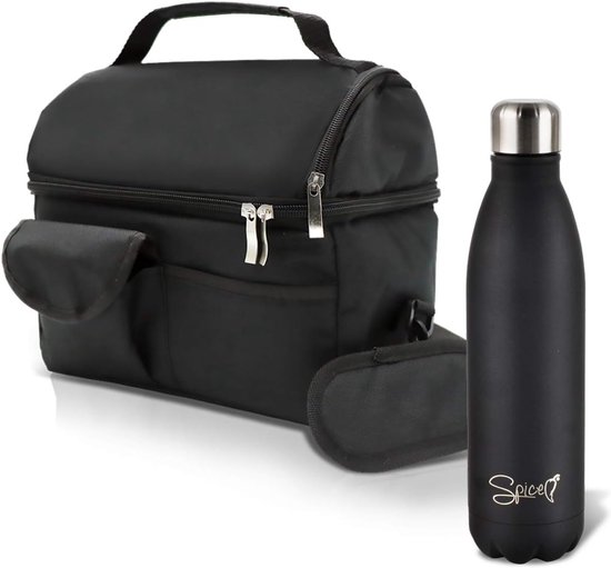 Koeltas Fles - Lunchtas Thermos - Eten Drinken - Dubbelwandig RVS - 8 Liter 25cm - Zwart