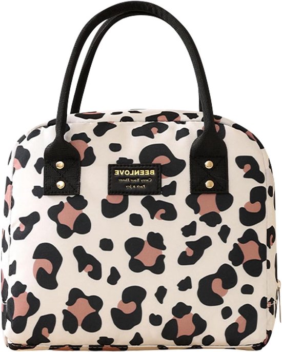 Koeltas - Lunchtas Geïsoleerd - Maaltijden Koel Houden - Dubbele Isolatie - 25 x 21 x 15.5 cm - Beige Luipaard