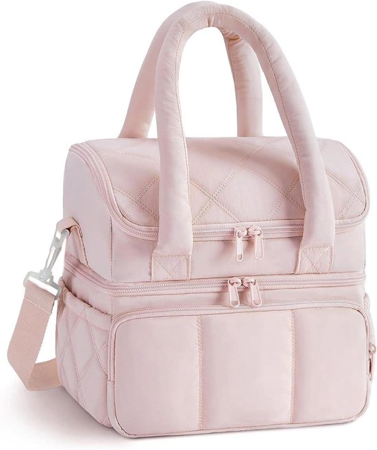 Koeltas Lunchtas - Geïsoleerde Draagtas - Voedsel Vers Houden - Lekvrij Meerdere Vakken - 25x17x25 cm - Roze