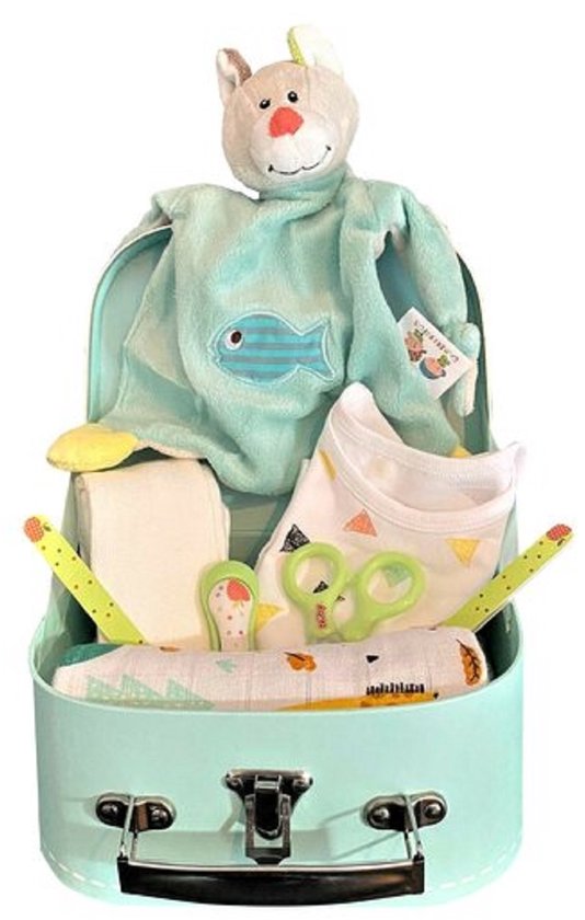 Koffertje gevuld met baby artikelen - Mint groene kleur - 20cm