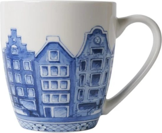 Koffiemok Delfts blauw Grachtenpanden van Heinen Delfts Blauw