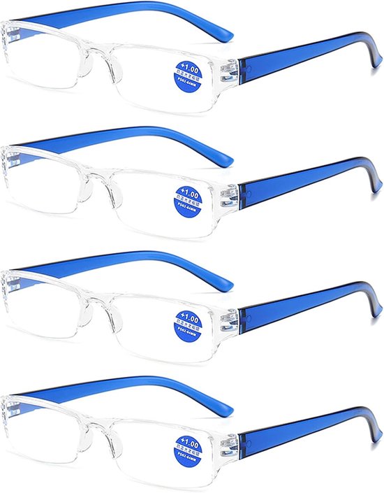 KoKoBin Pack of 4 Ultralight Reading Glasses Anti-Blue Light with Transparent Frame (4 Blue, 3.5) - ShopVlot