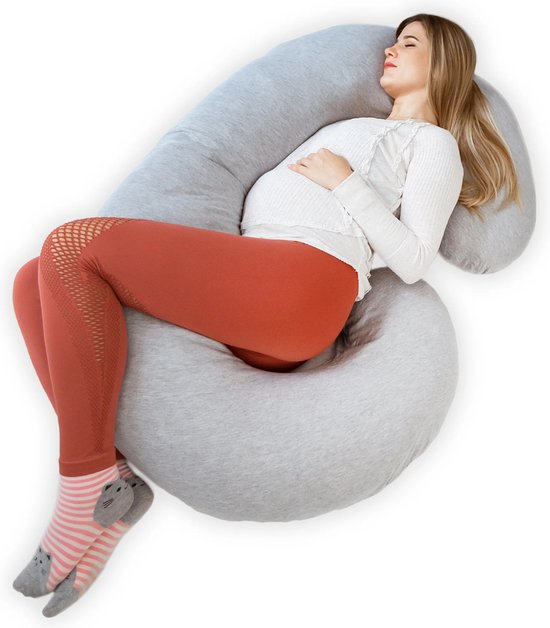 Kolbray C-Shape zwangerschapskussen - Afneembare Hoes - Zijslaapkussen - Body Pillow - Lichaamskussen - Voedingskussen - Grijs -125x75x20cm van Kolbray