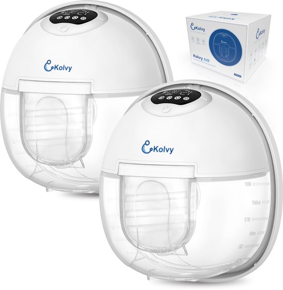 Kolvy® Air Draadloze Elektrische Borstkolf - Dubbel - Intelligente Kolfapparaten - Handsfree Breast Pump - Incl. 5 Maten, Stofkap en E-Book van Merkloos