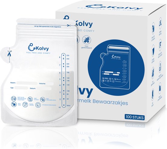 Kolvy® Moedermelk Bewaarzakjes - 100 stuks - Borstvoeding Bewaarzakje - Borstvoeding Zakjes - 250 ml - NIEUW - Met Dubbele Zipsluiting & Schenktuit van Merkloos