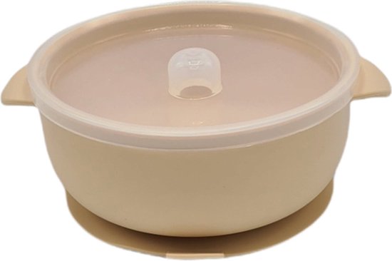 Kom met zuignap | Kinderservies | Baby kommetje met zuignap en deksel | Baby kom | Babyservies | Peuterservice | Beige 400ML van $