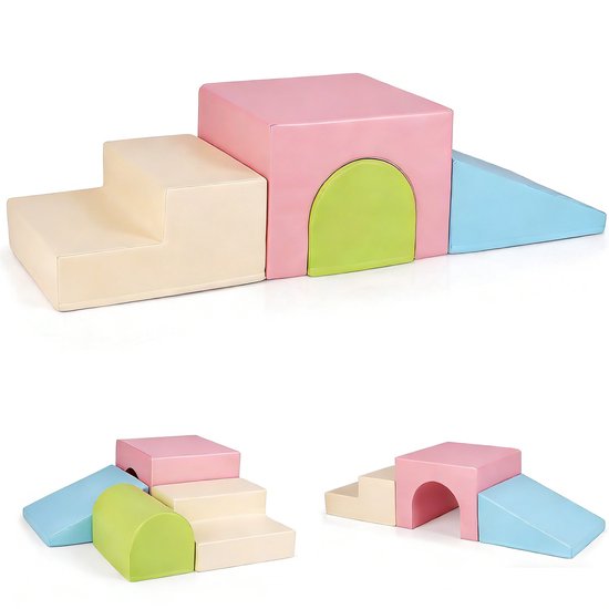 KOMFOTTEU 4 delig Schuimblokken - van kunstleer en schuim - Soft Play Foam Blokken - Reuze Bouwblokken - Montessori-klimblokken - voor kinderen
