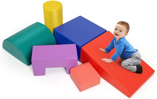 KOMFOTTEU 6 delig Schuimblokken - van kunstleer en schuimrubber - Soft Play Foam Blokken - Reuze Bouwblokken - Montessori-klimblokken - voor kinderen