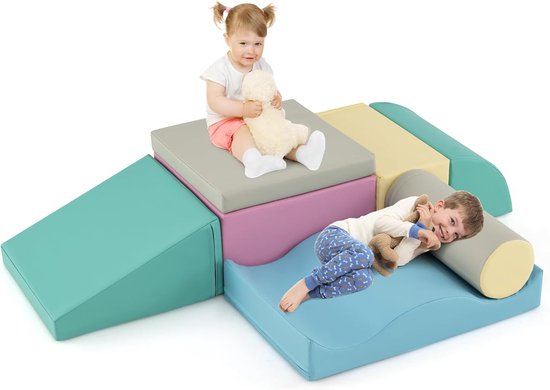 KOMFOTTEU 7 delig Schuimblokken - van kunstleer - Soft Play Foam Blokken - Reuze Bouwblokken - Montessori-klimblokken - voor kinderen van komfotteu