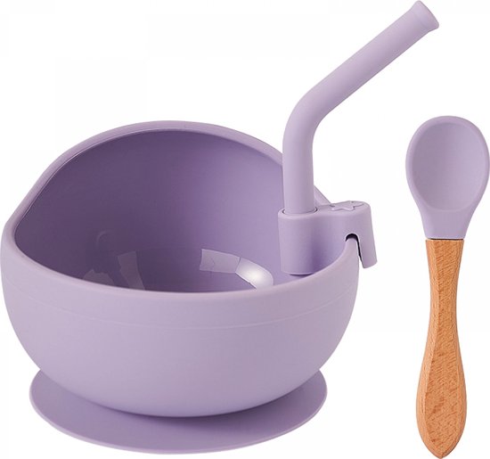 Kommetjes met Zuignap - Suction Bowls - Kinderservies - Kinderkom - Baby Bord - Baby Kommetje met Zuignap en Lepel en rietje - BPA-vrije - Siliconen schaal voor babyvoeding van Kwolik