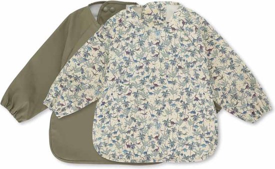 Konges Sløjd 2 Pack Dinner Bib / Slab - Met mouwen - Dino blue / Overland trek van Konges Sløjd