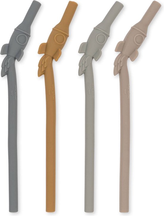 Konges Sløjd Rocket Siliconen Rietjes 4-pack | Quarry Blue Mix* van Konges Sløjd