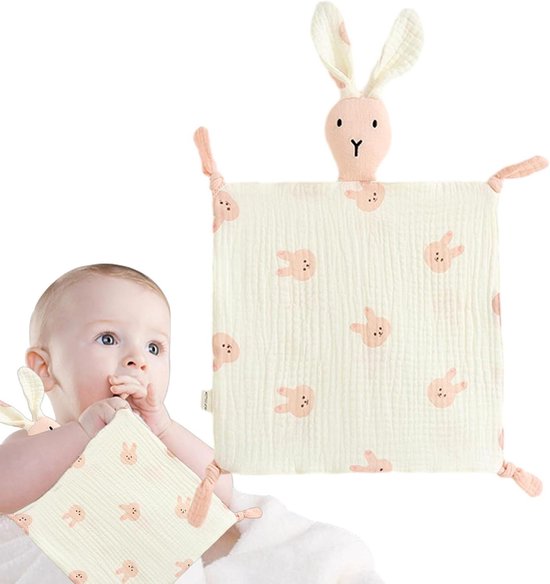 Konijnen veiligheidsdeken - Rustgevende handdoek - Baby comfort - Zacht katoen - 26.5 cm - Wit