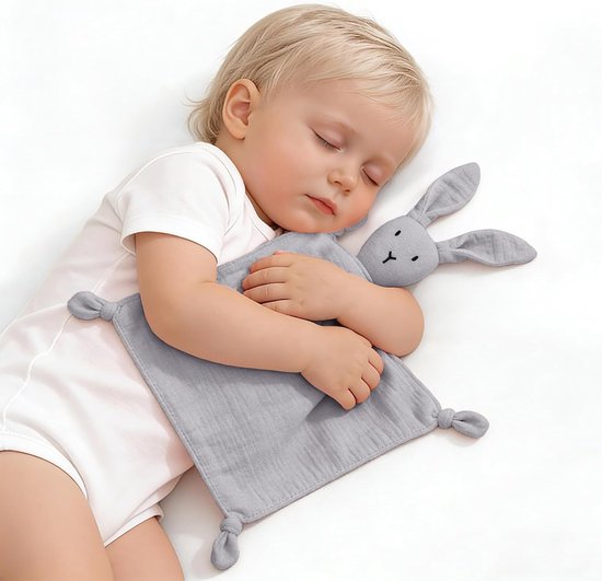 Konijnenknuffeldekentje - van mousseline katoen - zacht en ademend - ideaal als cadeau voor pasgeborenen, baby's, peuters, jongens en meisjes - grijs