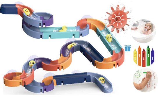KoningBen Waterval Glijbaan Badspeelset - badspeelgoed - 48-delige Waterbaan met Eendjes + GRATIS Kleurrijke Badkrijtjes - Interactief Badspeelgoed - Educatief & Creatief - Vanaf 3 Jaar van Koningben