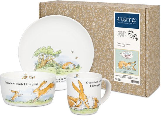 Könitz kinderset 3-delig Raad hoeveel i, bord, beker, kom, New Bone, lichtgroen, 1150002896 van Merkloos