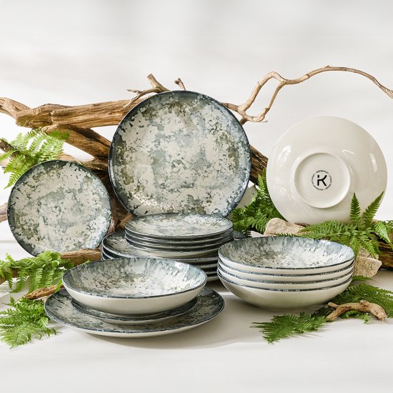KONSIMO® FINGO - Serviesset - 18 delig - 6 persoons - Porselein - Geproduceerd in Europa - Dessertbord, Diepbord, Dinerbord