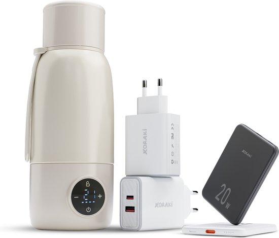 Koraki® Thermosfles Flessenwarmer - Draadloze Flesverwarmer - Voor onderweg - Melk Warm Houden - Incl Powerbank - 500ml van Koraki