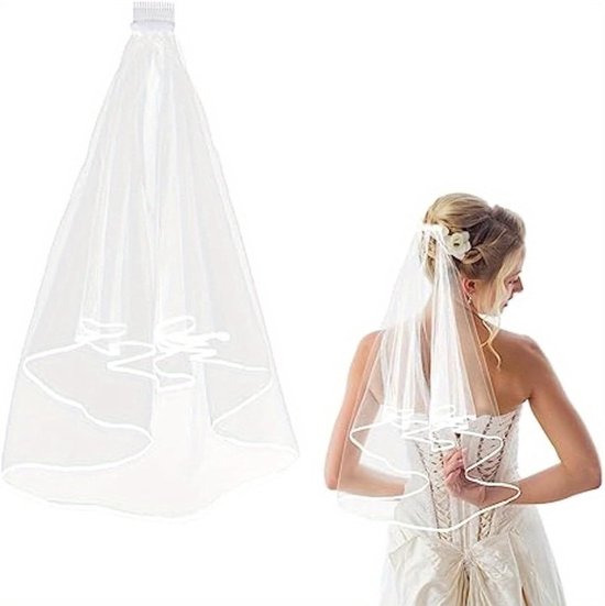 Korte Elegante Bruidsluier met Kam, Tulle Bruidsaccessoire voor Trouwerij, Kostuumfeest en Fotografie, 60-80 cm lang