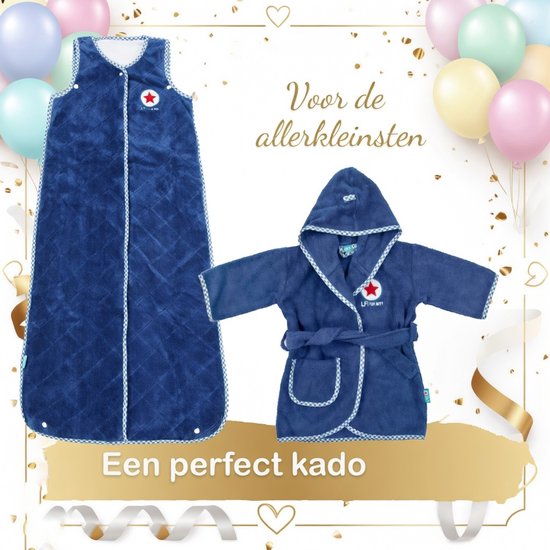 kraam cadeau –Lief!- Slaapzak 110 cm & Badjasje in blauw - Zacht, Comfortabel - jongens- 1-2 jaar