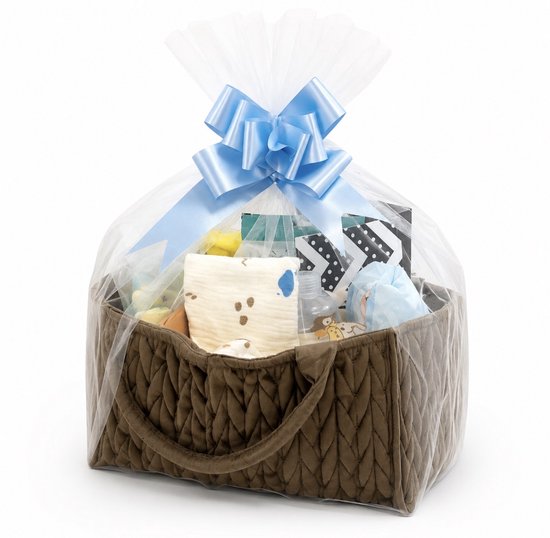 Kraamcadeau Baby Boy- Luxe Kraammand- Complete Baby & Mama Verzorgingsmand- 19 delige Giftset- Premium Maternity Basket