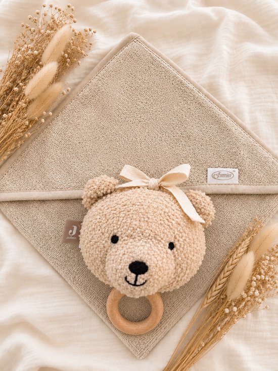 Kraamcadeau Baby – Kraampakket met Badcape & Jollein Muziekhanger Beer – Naturel – Jongen & Meisje