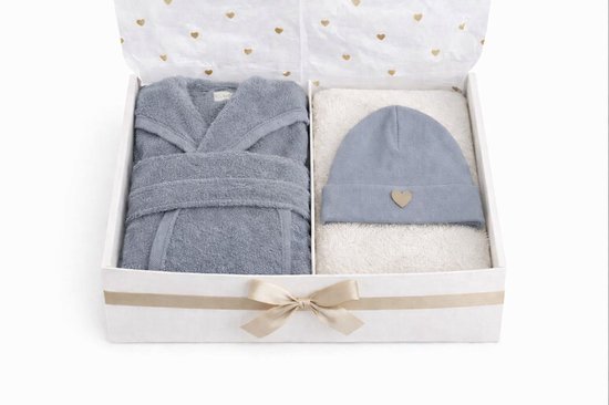Kraamcadeau Baby – Luxe Baby Giftbox Blauw – Badjas, Muts & Slab – Geboortecadeau jongen meisje van Merkloos