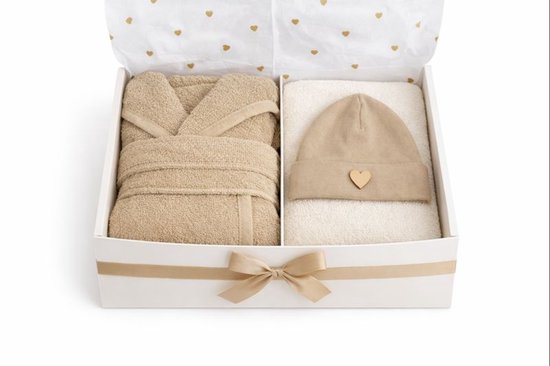 Kraamcadeau Baby - Luxe Baby Giftbox Neutraal - Badjas, Muts & Slab - Geboortecadeau jongen meisje van Little Dutch