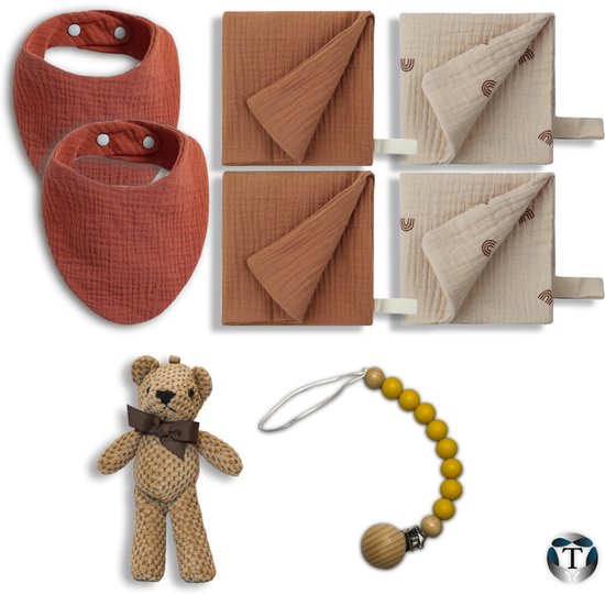Kraamcadeau - Babyshower - Cadeau Idee - Pakket - Giftbox - Babyshower Cadeau - Baby - Geboorte - Fopspeenkoord - Spuugdoekjes - Slabbetjes - Beertje - TheOldOmen | van Merkloos