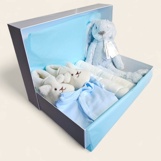 Kraamcadeau blauw met Happy Horse Richie Knuffel, romper, vestje, broekje, mutsje en slofjes van Merkloos