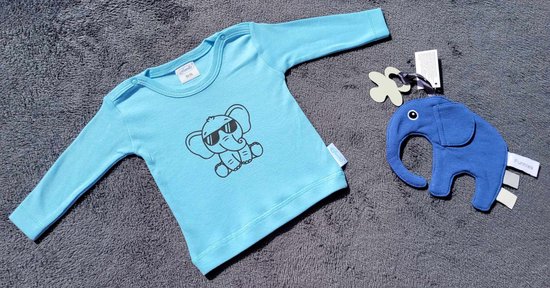 Kraamcadeau -blauw - olifant - shirtje - speendoekje - maat 50/56 van Merkloos