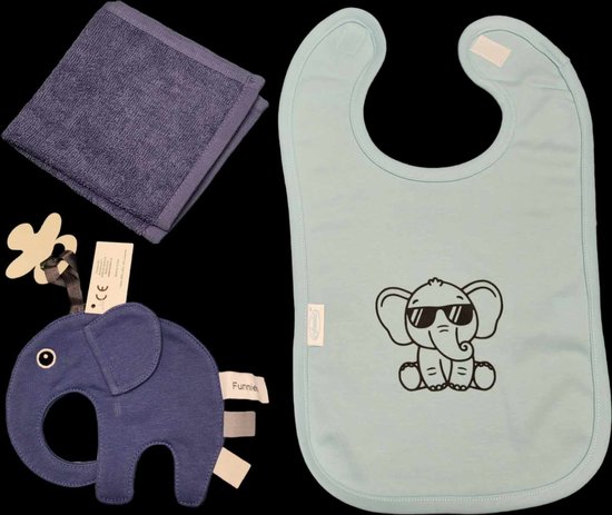 Kraamcadeau -blauw - olifant - slab - spuugdoek - speendoekje. van Puckababy