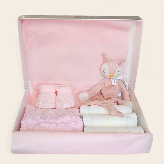 Kraamcadeau bruin met Happy Horse Autumn time talia Knuffeldoekje, spuugdoekje slofjes en pampers van Geboortewinkel