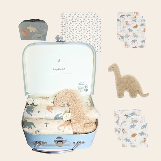 Kraamcadeau Dino – Koffertje met happy horse knuffeldoekje dino en Jollein babyartikelen van Merkloos