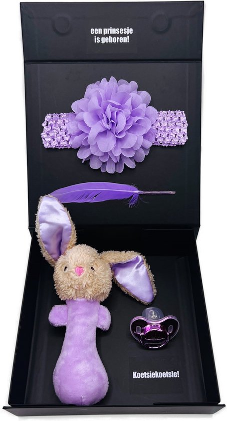 Kraamcadeau - geboortegeschenk - kraamcadeau meisje - rammelaar. fopspeen en hoofdband - ook rechtstreeks als cadeau te versturen van Theelab23