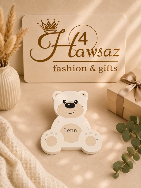 Kraamcadeau - Gepersonaliseerde Houten LED Berenlamp met Naam - Hawsaz.nl cadeau - Babygeschenk - Baby lamp - Babyshower cadeau - Geboortecadeau